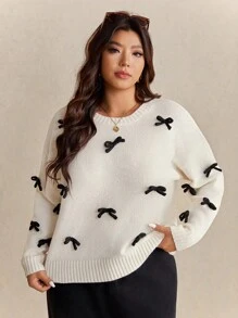 Elaquor Plus Size Women Casual Bow Decor Sweater, Autumn/Winter Fall