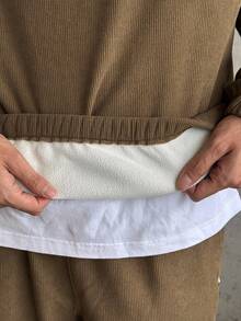 DAZY Men's Autumn Half-Zip Textured Fabric Pullover Sweatshirt & Pants Set - Khaki - View 7