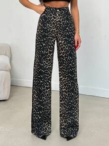 EURMUSE 100% Cotton MID RISE WIDEEG CUT LEOPARD TALL JEAN - Multicolor - View 3