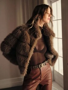 MOTF PREMIUM Abrigo corto elegante de textura esponjosa, otoño/invierno