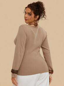 SHEIN VCAY Suéter de unicolor versátil y de moda para mujer de talla grande en otoño/invierno - Café integral - Ver 2