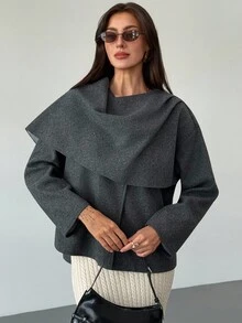 Aloruh 女士时尚围巾外套，秋冬季 - 灰色 - 查看 3