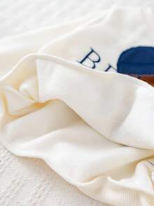 Cozy Pixies 2pcs Baby Boy Cartoon Bear Pattern Knitted Soft Crew Neck Long Sleeve Hoodie And Elastic Waist Thermal Lined Pants Set Baby Set Autumn Winter Season Baby Boy Bear Outfit Baby Casual Sets Fall - Blue - View 8