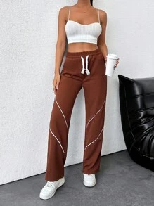 EURMUSE Women's Solid Drawstring Casual Sweatpants - Brown - View 4