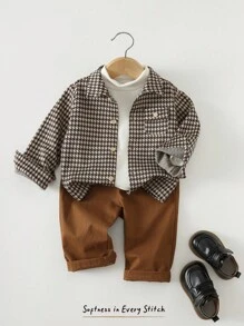 Cozy Pixies 2pcs Baby Boy Solid Color Lapel Long Sleeve Cardigan And Elastic Waist Pants Set Fall Winter - Multicolor - View 1