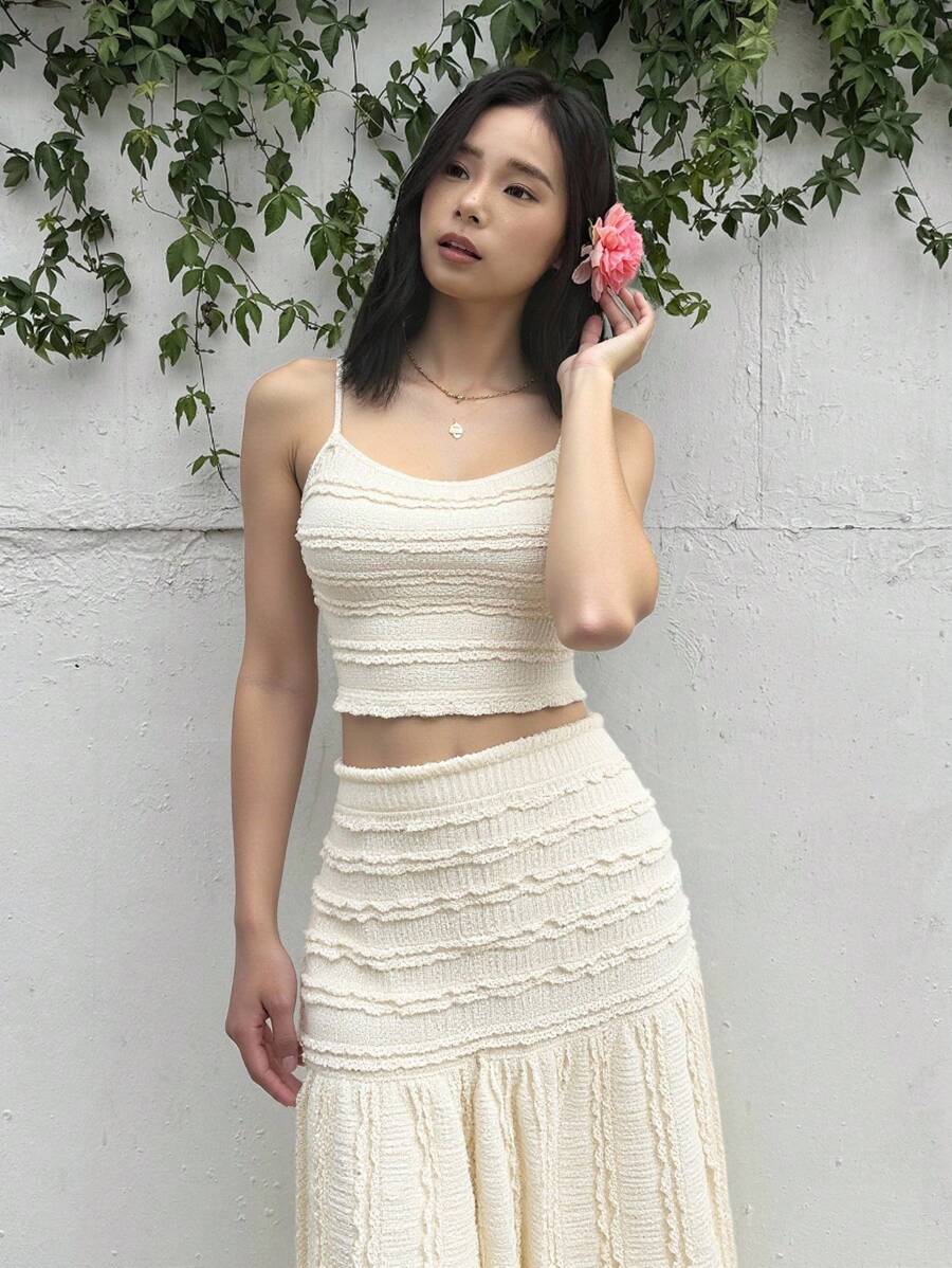 SHEIN 少女休闲简约舒适吊带背心和长裙套装 - 黑色 - 查看 1