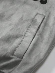 Manfinity Roghcode Letter Print Men's Mature Casual Jacket , Men Graphic Grey Zip Up Emo Jacket, Fall - Grey - View 5