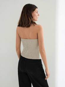 Maija Women's Apricot Summer Top, Solid Color Front Single-Row Metal Button With Pockets, Back Elastic Waist, Sleeveless Fitted Crop Top, Fashionable Simple Sexy For Holidays, Office, Casual, Business, Commuting, Airport - Khaki - View 4