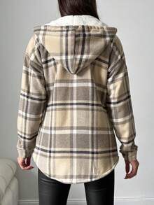 SHEIN Cottnline Cotton Ladies' Plaid Drawstring Hooded Regular-Fit Jacket - Multicolor - View 2
