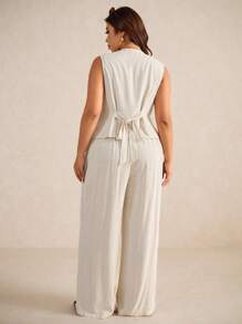 Elaquor Große Größen Lässig Ärmellose Bluse und Weite Hose 2 Stücke Set