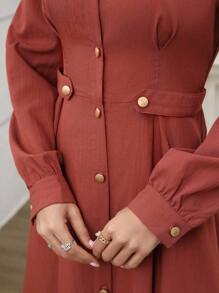 Al Najma 简约素色长袖阿拉伯风格连衣裙，日常穿着