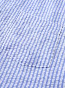 Calvornis Camisa casual de manga larga de un solo pecho con bolsillo y rayas para hombre, otoño - Azul y blanco - Ver 5