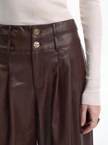 Aalyst Women's Casual Autumn Double-Layer Waistband Wide Leg Pants Fall Cloth For Women - Coffee Brown - View 4