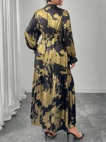 Modelyn Plus Size Shiny Long Sleeve Dress Fall Cloth For Women - Multicolor - View 2