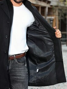 Manfinity Nomadique Men's Solid Color Lapel Neck Single-Breasted Casual Jacket Men Coat Men Winter Coat Men Jackets - Black - View 6
