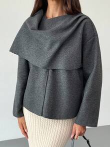 Aloruh 女士时尚围巾外套，秋冬季 - 灰色 - 查看 5