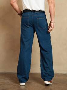 Manfinity Homme Men's Casual Washed Pleated Straight-Leg Jeans - Blue - View 2