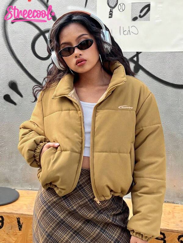 SHEIN Explorewe Abrigo acolchado de una pieza con cuello alto retro para adolescentes, abrigo acolchado casual, adecuado para uso diario en otoño/invierno, excelente para la escuela, salidas o
