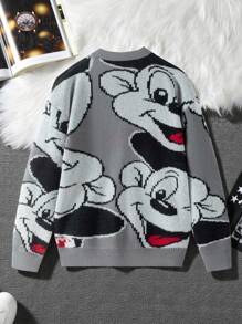 Claim Dot Chaqueta de punto casual con botones y estampado de dibujos animados de manga larga para hombres, adecuada para uso diario en otoño e invierno