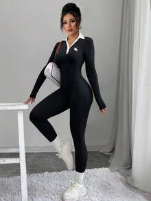 INAWLY Mono de manga larga con cuello alto y bordado de caballero en dos colores - Negro - Ver 3