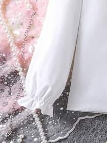 SHEIN Sparklyn Vestito da pinafore per ragazza pre-adolescente con camicia bianca a maniche lunghe, outfit casual - Cachi - Visualizzare 7