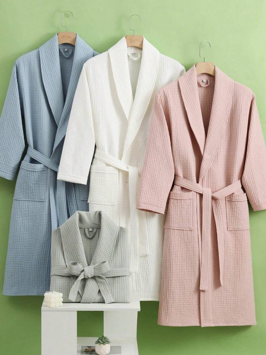 SHEIN 1 pezzo di accappatoio stile waffle, vestaglia unisex per adulti, pigiama primaverile/estivo, ad asciugatura rapida e ad assorbimento d'acqua, vestibilità morbida, disponibile in più colori, essenziale per il bagno e la casa, adatto per la stagione scolastica