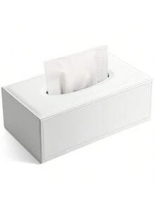 SHEIN White Grid Rectangular Large Tissue Box With Black Background PU Leather Napkin Extraction