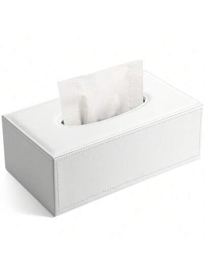 SHEIN White Grid Rectangular Large Tissue Box With Black Background PU Leather Napkin Extraction