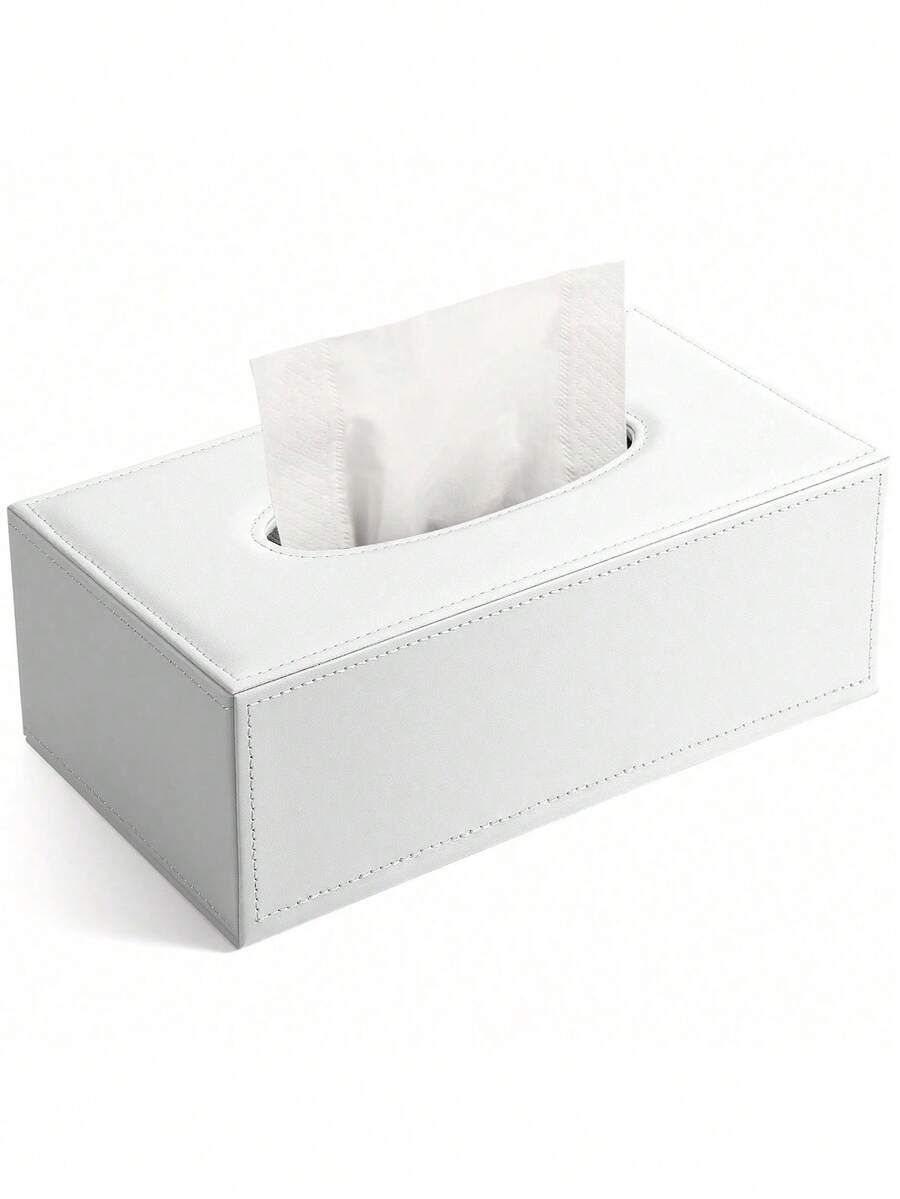 SHEIN White Grid Rectangular Large Tissue Box With Black Background PU Leather Napkin Extraction
