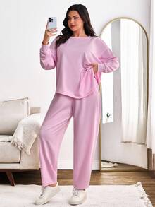 EURMUSE Tuta casual oversize composta da felpa e pantaloni, adatta per uso quotidiano - Rosa antico - Visualizzare 6