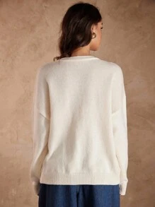 Rafferiza French Elegant Gold Button V-Neck Long Sleeve Cardigan And Vest Set,Cream White 2 Pieces Knit Sweater Jacket For Women,Autumn Casual Brunch Outfits - Apricot - View 3