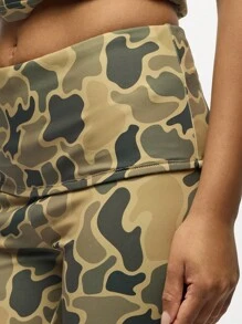 SUMWON WOMEN Camouflage Print High Rise Capri Leggings Form Fitting Comfy Bottoms Retro Military Inspired Design All Season Casual Wear - Army Green - View 6