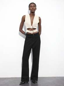 Maija Top elegant pentru femei, de toamnă, bej, cu decolteu în V adânc, cu cataramă dublă, cu structură goală, scurt, îmbrăcăminte urbană casual de afaceri, cu bretele spaghete