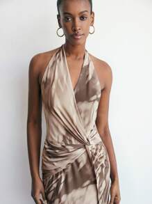 Maija 女式扎染印花扭腰露背连衣裙 - 棕色 - 查看 5