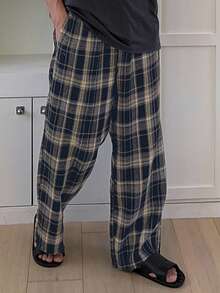 DAZY 男士多色格子睡裤，春夏/冬季 - 藍色 - 查看 4