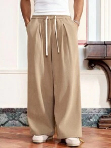 Manfinity VCAY Men's Casual Loose Long Corduroy Pants - Khaki - View 3