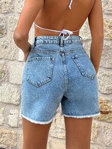 EURMUSE 100%纯棉心形口袋高腰短裤