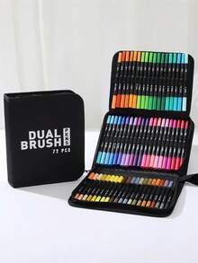 SHEIN 168/120/100/80/72/60/48/36 PCS Double Tip Marker Pen Set Washable Brush Pen Art Supplies No Bleed Through Paper Waterproof Vibrant Colors Professional Artist Markers DIY Graffiti Drawing Tools Sketching Coloring Set Perfect Gift For Back To School Art Collection - Multicolor - View 6
