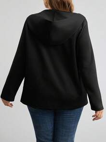 Comfylo 大码女式冬季外套，大码秋季休闲黑色外套，万圣节服装，女式冬季拉链连帽外套，带口袋，飞行员夹克，女式黑色外套，口袋设计，适合秋冬季外出穿着，秋季百搭。 - 黑色 - 查看 2