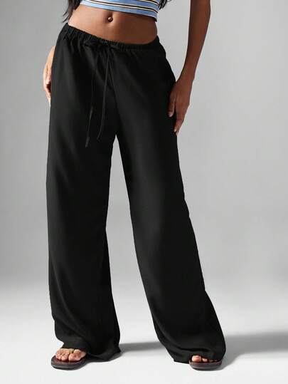 MISSGUIDED 奢华锤纹缎阔腿裤高腰抽绳休闲裤优雅飘逸派对晚会休闲舒适下装度假夏日度假装