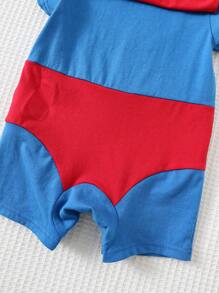 SUPERMAN X Cozy Pixies 2pcs Baby Boy Graphic Knit Soft Round Neck Short Sleeve Romper And Cape Set - Multicolor - View 8