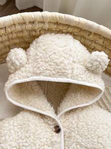 2pcs Newborn Baby Boy/Girl Cute Fluffy Hooded Jacket And Overalls Set, Autumn/Winter Baby Teddy Bear Outfit Winter Baby Clothes Sets Baby Bear Jacket Baby Hooded Cardigan Baby Set Autumn Winter Season Fall - Brown - View 3