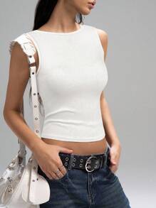 LYSMO 2025年新款女式时尚性感露背亮片派对白色背心