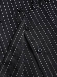 Sweetra Fashionable Contrast Color Textured Button Fitted Waist Flattering Striped Collar Long Sleeve Blouse For Women Fall Cloth For Women - Black - View 6