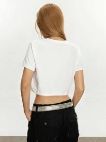 Rina Fox Áo thun tay ngắn in logo xe hơi mùa hè - trắng - Xem 4