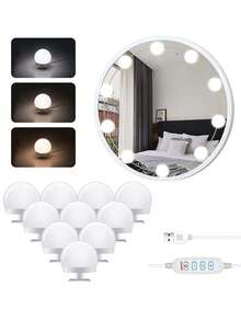 1PC4/6/8/10/12/14 LED Bulb Vanity Mirror Light, 3-Color USB Power Adjustable Vanity Mirror Light, Suitable For Home Bedrooms - Multicolor - View 9