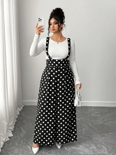 Elenzga 大码黑白背带裤，适合春、夏、秋季