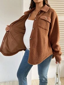 SHEIN Fall Clothes,Autumn Clothes,Maternity Autumn/Winter Clothes Maternity Casual Versatile Regular Jacket, Autumn/Winter - Brown - View 5