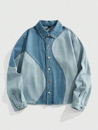 Street Life Men's Contrast Color Button Front Casual Versatile Long Sleeve Denim Shirt