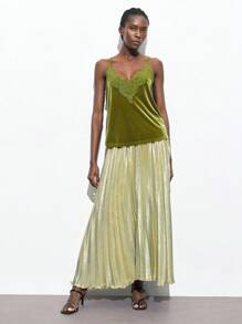 Maija Damska koronkowa, patchworkowa, aksamitna bluzka na imprezę świąteczną, elegancka i inteligentna, jesienno-zimowa, walentynkowa, kobieca gościni na weselu, piękna, francuska, luźna, luksusowa, inteligentna i elegancka, stylowa, na rejsy wycieczkowe w starym stylu - Zielony - Zobacz 2